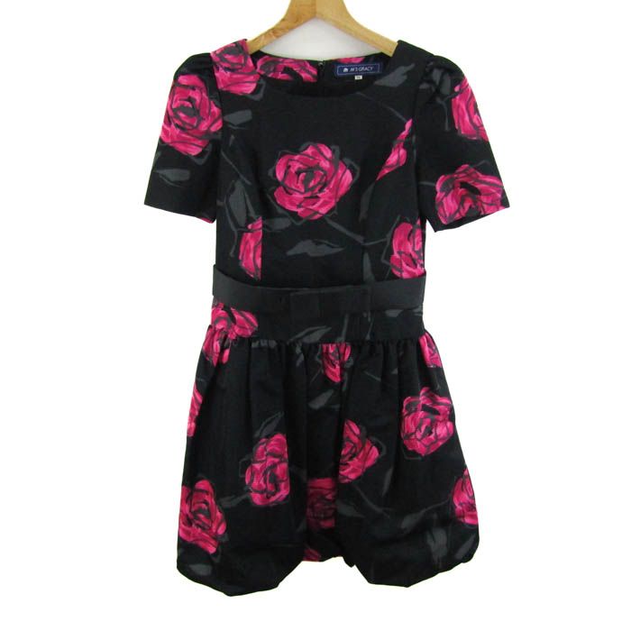 エムズグレイシー ワンピース 半袖 ブランド トップス 日本製 黒 レディース 36サイズ ブラック×ピンク×グレー M S GRACY