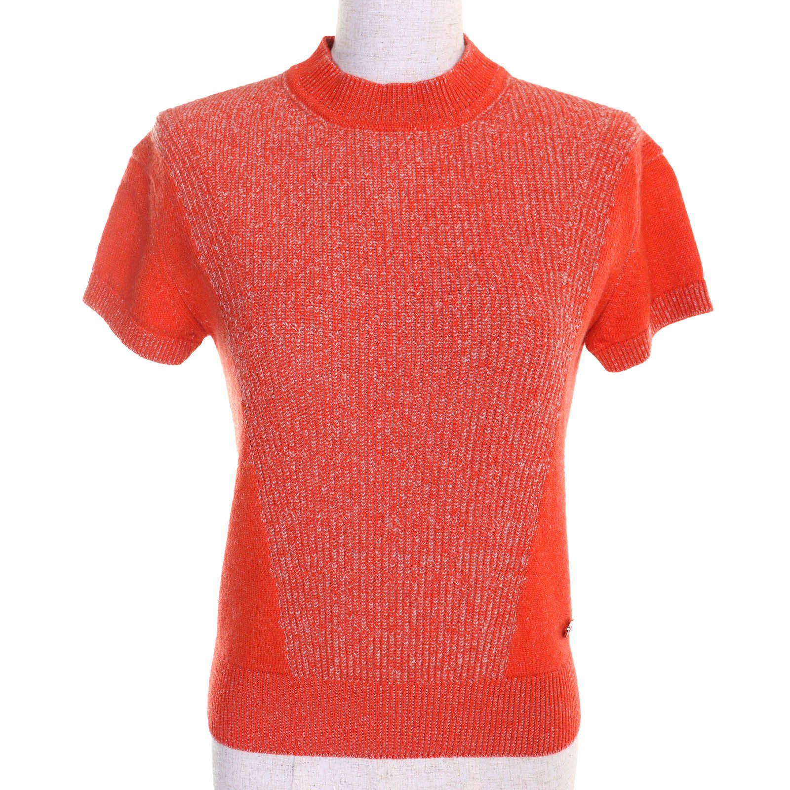 未使用品△HERMES エルメス 2023年製 3H2600D1 カシミヤ100％ サークルロゴパーツ 半袖ニット トップス オレンジ 36 英国製 レディース 未使用品△HERMES エルメス 2023年製 3H2600D1 カシミヤ100％ サークル