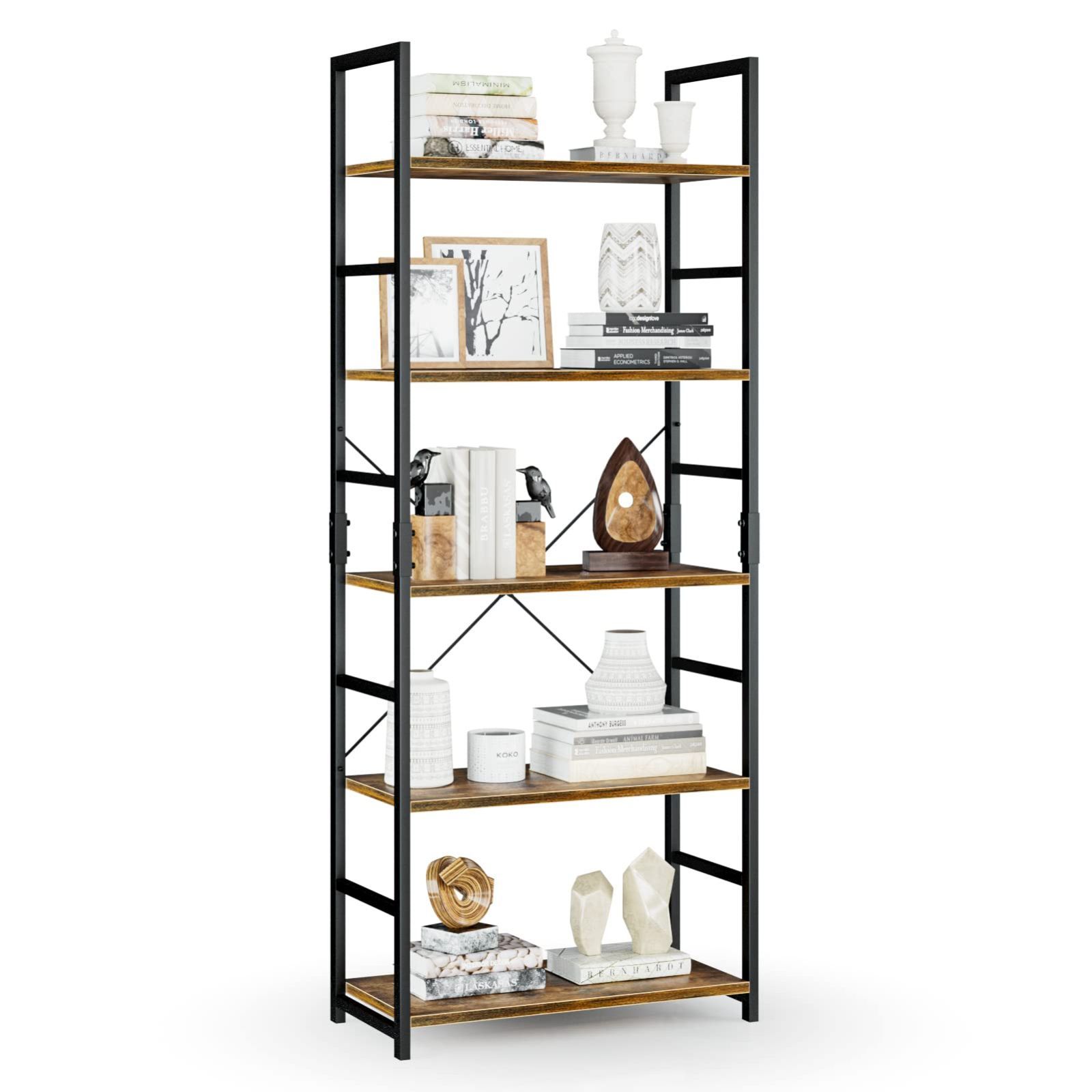 人気商品 オープンシェルフラック ５段本棚フリーラック棚 多機能収納ラック 幅60×深さ30×高158cm 木製ラック 寢室 リビングルーム ホームオフィスなどで使用できます レトロ APPOLYN