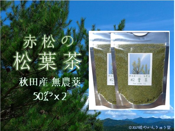 ✽赤松の松葉茶 100ｇ（50ｇ×2）秋田産・自然無農薬（おまけ付）☆国産