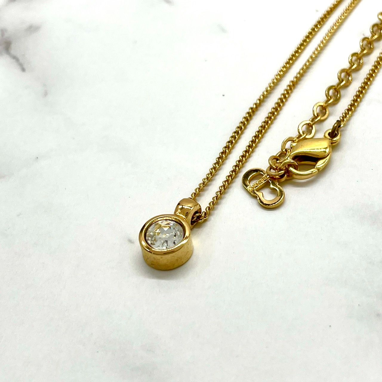 Christian Dior クリスチャンディオール ネックレス クリスタルストーン ゴールド アジャスター付き CDロゴ アクセサリー ヴィンテージジュエリー レディース I3
