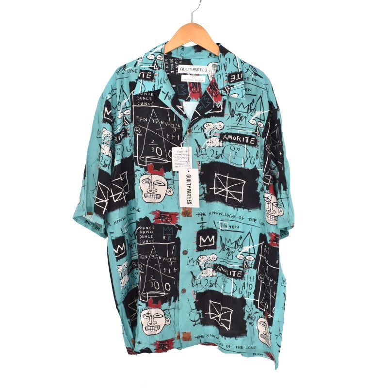 ワコマリア WACKO MARIA JEAN-MICHEL BASQUIAT S/S HAWAIIAN SHIRT TYPE-2 バスキア ハワイアンシャツ オープンカラーシャツ 半袖 開襟 XL 青 ブルー BASQUIAT-WM-HI23