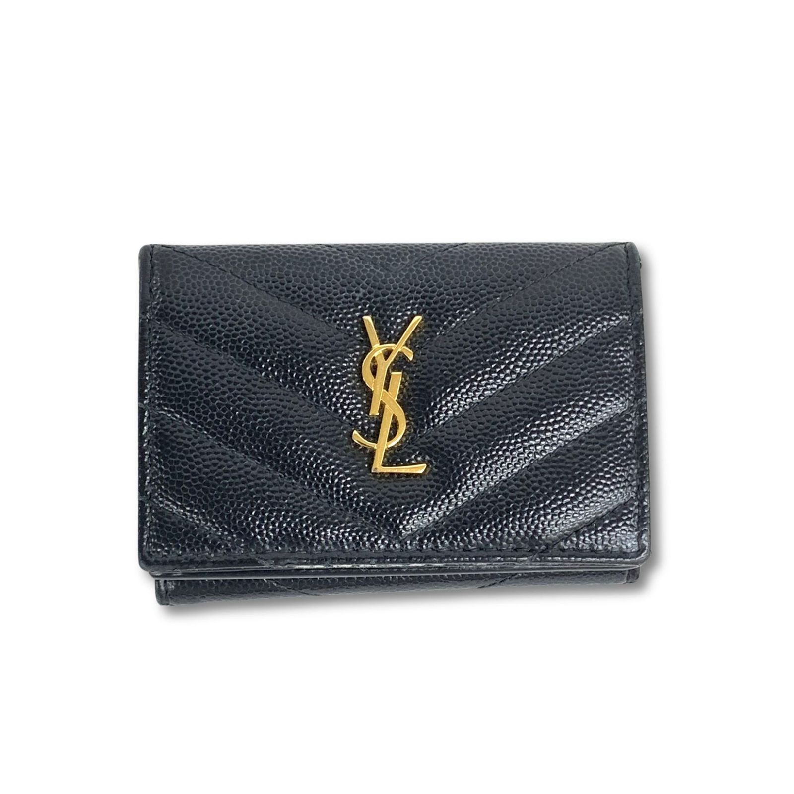 SAINT LAURENT サンローラン 三つ折り財布 Vステッチ ピンク YSL ロゴ