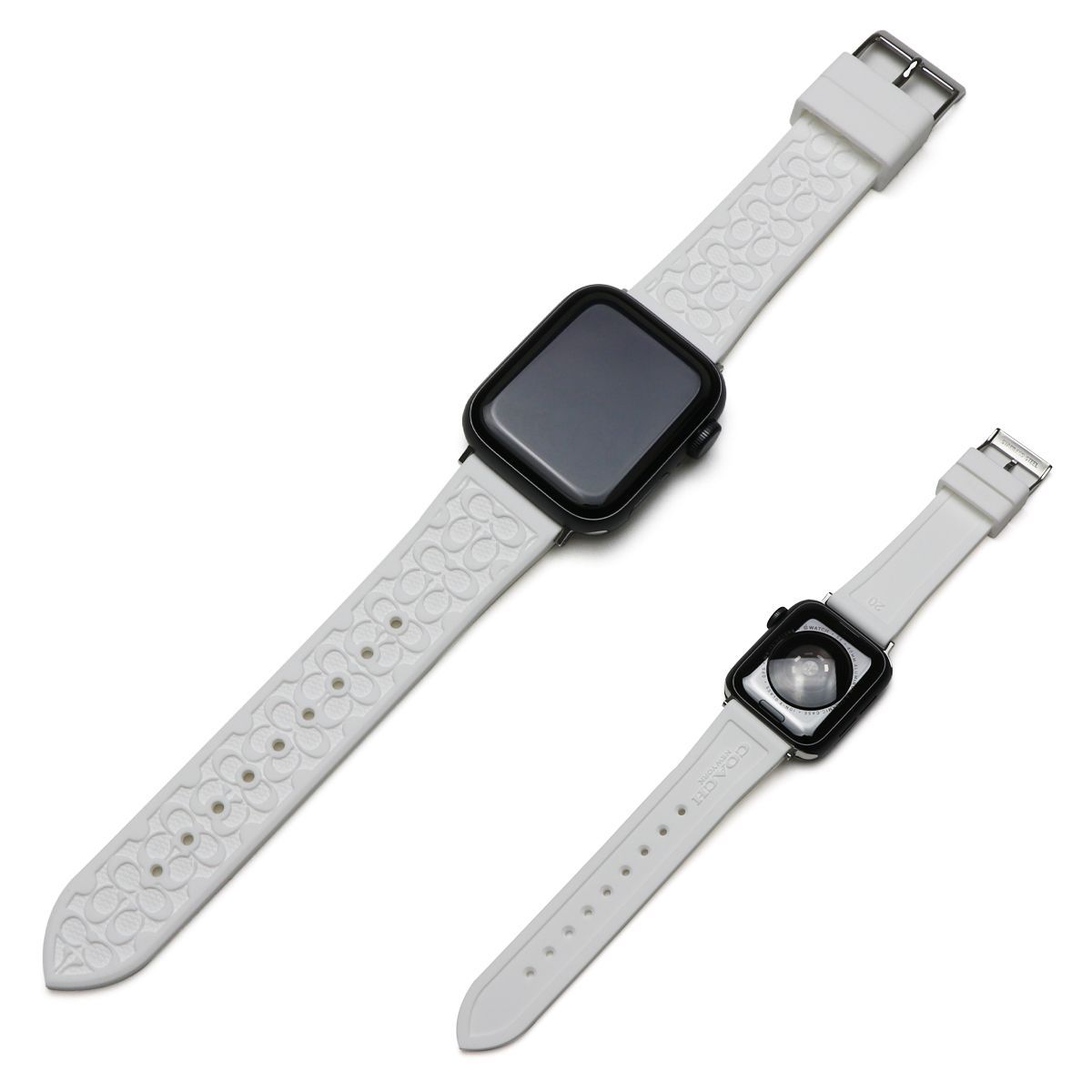 COACH コーチ Apple Watch アップルウォッチ 14700050 バンド ベルト シリコン ラバー ホワイト 白 シルバー Cマーク ロゴ シグネチャー Iwatchシリーズ 9 8 7 6 se 5 4 3 2 1 38mm 40mm 41mm