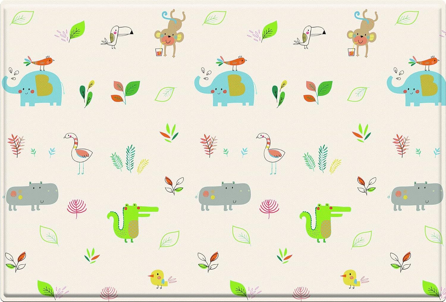 リトルプリンセス 防炎適合品 リバーシブルでつかえる ふかふかキッズプレイマット ジャングルフレンズ 185×125