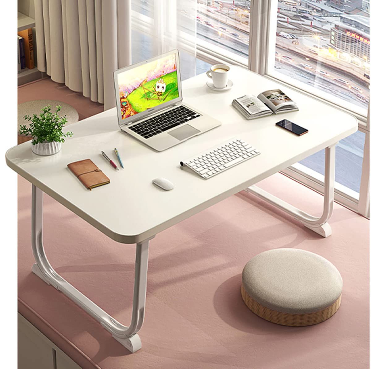 折りたたみ式ノートパソコンベッドトレイテーブル、ベッド上の