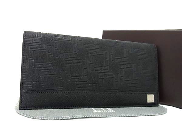 dunhill ダンヒル PVC×レザー 総柄 二つ折り 長財布 ウォレット 小銭入れ 札入れ メンズ ブラック系 FH5303