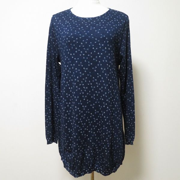 anc フォーティファイブアール 45R チュニック ニット カットソー 0 紺 インディゴ 小花柄 日本製 レディース 857921
