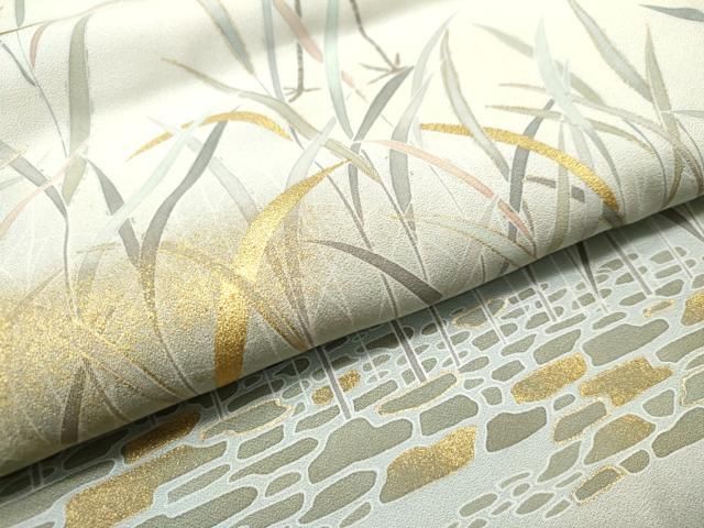 平和屋着物○色留訪問着 群鶴石畳草木文 暈し染め 金彩 正絹 逸品