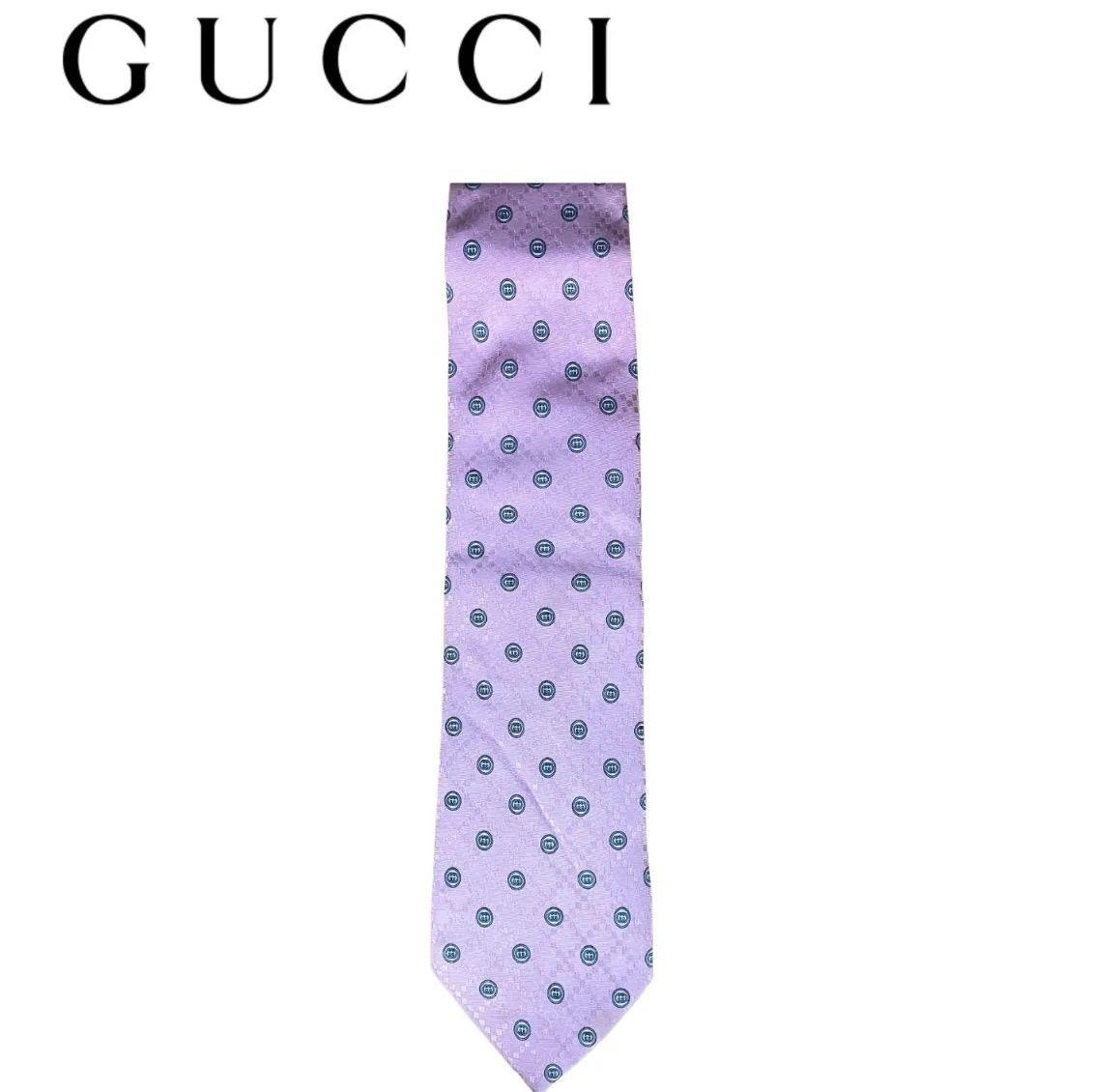 シミあり】GUCCI (グッチ) ネクタイ GG柄 モノグラム パープル系