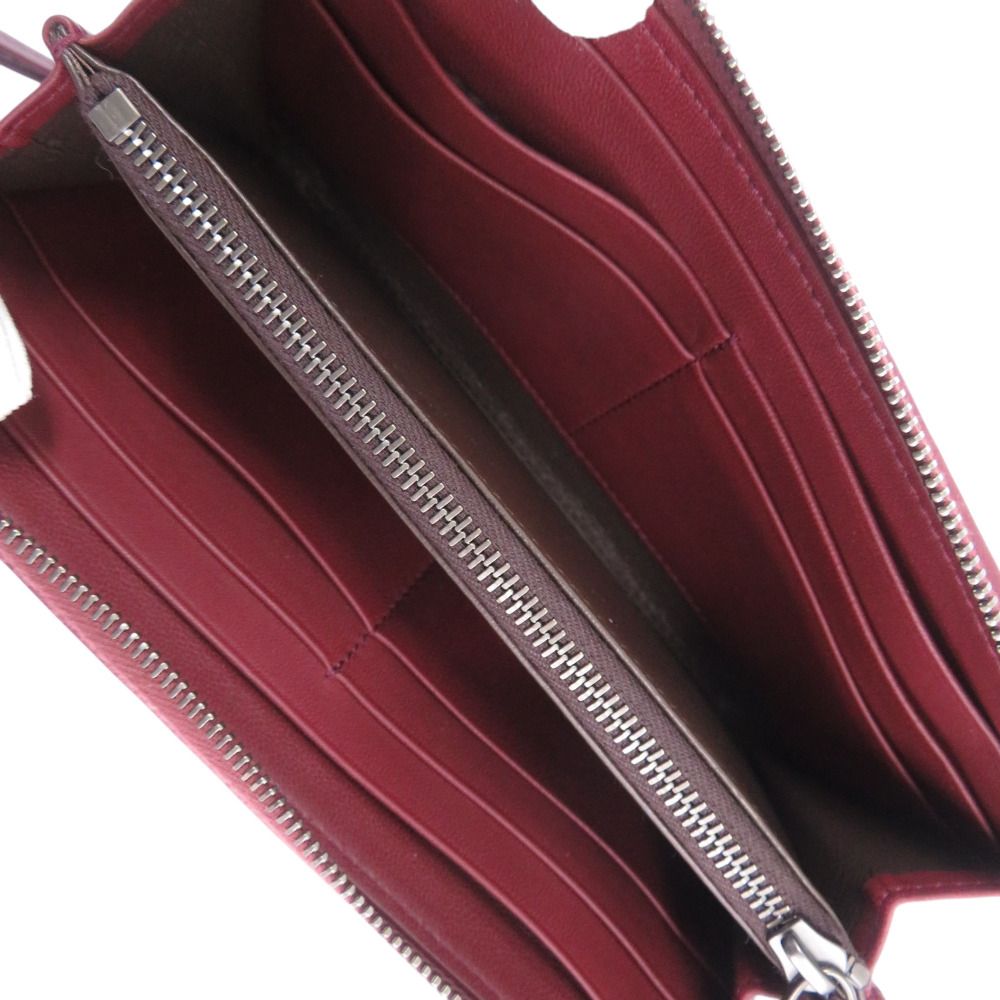 未使用品 ボッテガヴェネタ イントレチャート レザー バーガンディ L字