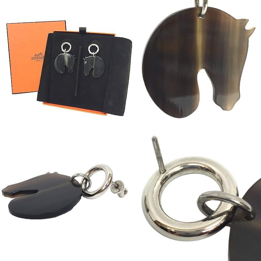 エルメス　ピアス　馬　バッファローホーン　シュバル　aq9587 エルメス HERMES 馬 シュバル バッファローホーン ピアス