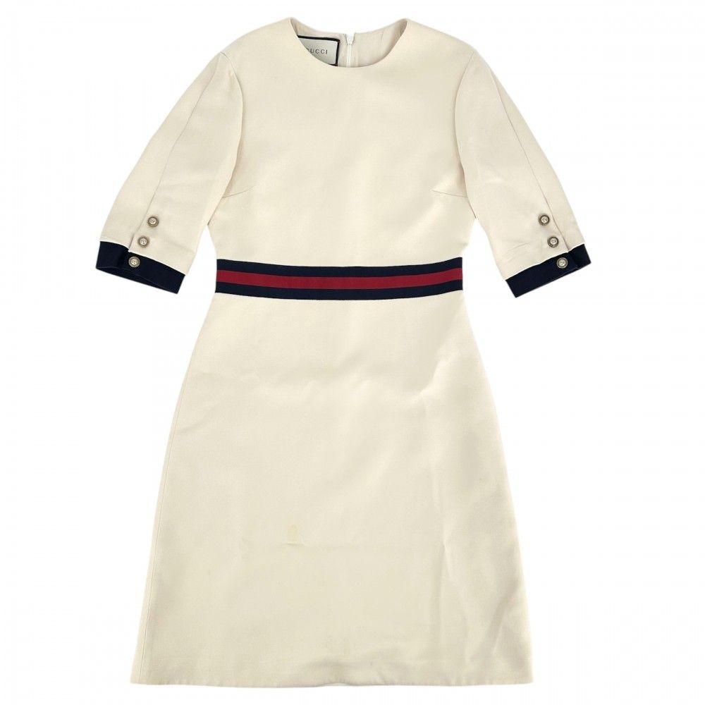 グッチ ワンピース レディース ウェブベルト GGボタン フ アパレル 服 GUCCI 42 448541 ベージュ ウール シルク 品