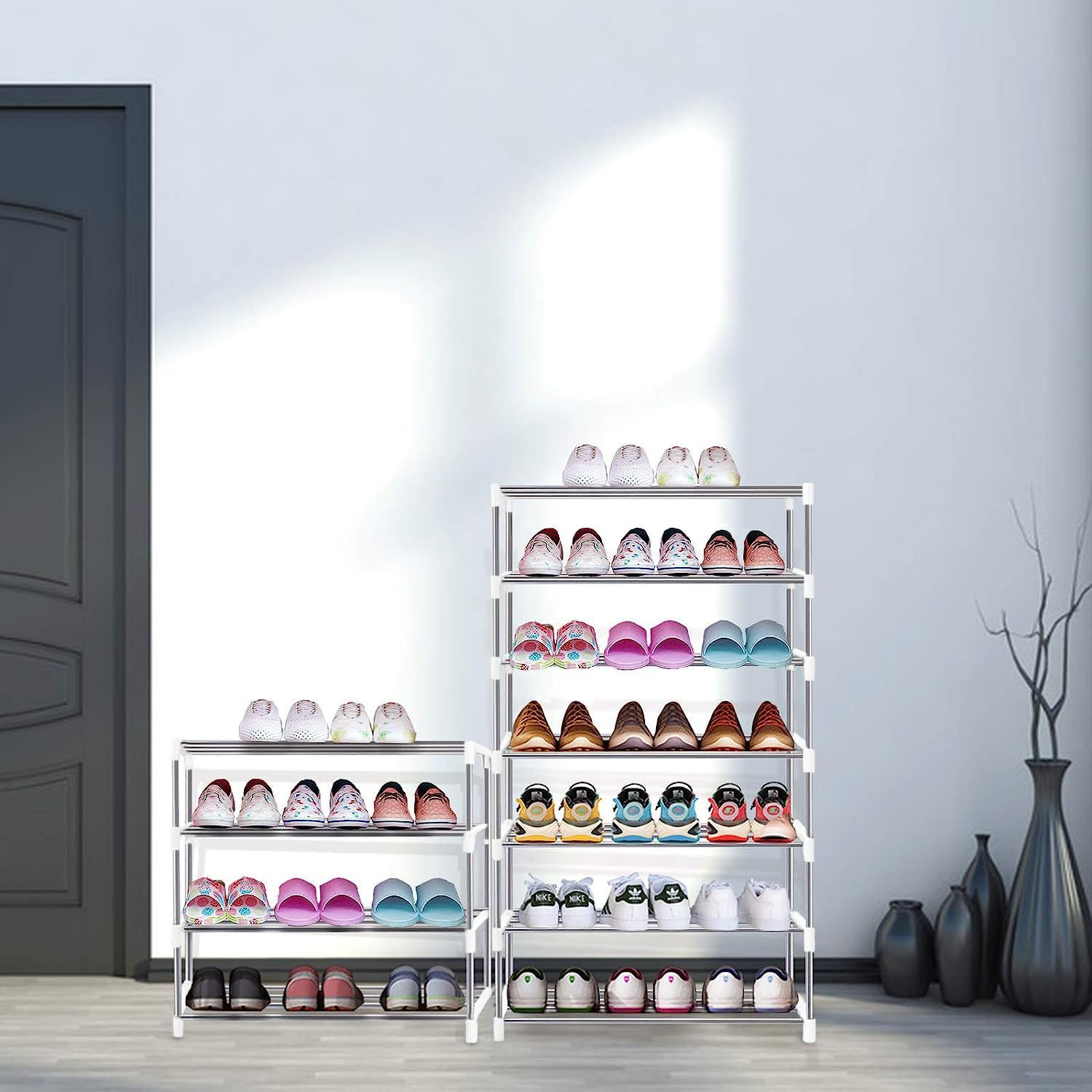 【速達!】【数量限定】ETAOLINE シューズラック 大量 組み立て式 靴下駄箱 省スペース シューズボックス スリム 玄関収納 靴入れ 棚 (3段 ホワイト) 面ファスナー