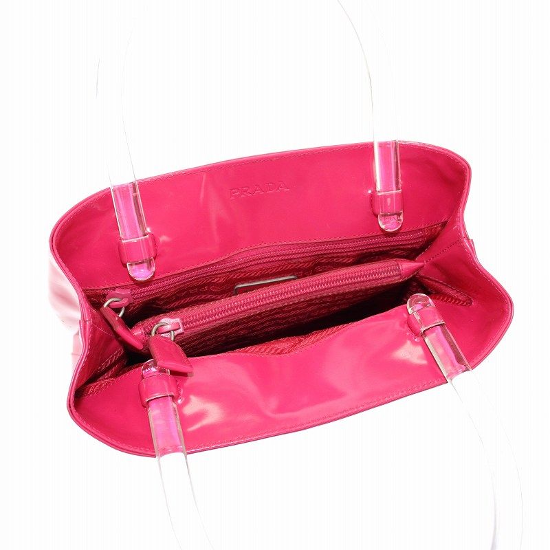 プラダ PRADA クリアハンドルハンドバッグ エナメル ピンク クリア