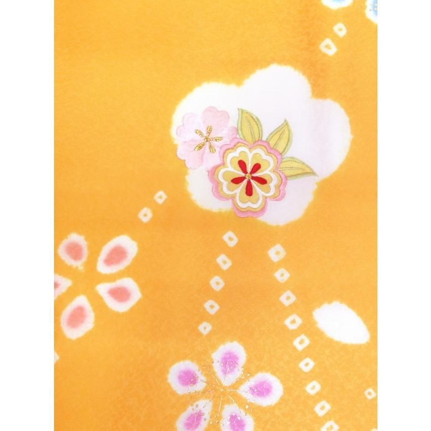 【訳あり】オレンジ色 蝶と花模様 着物 七五三用 23yotumi1-1.jpg