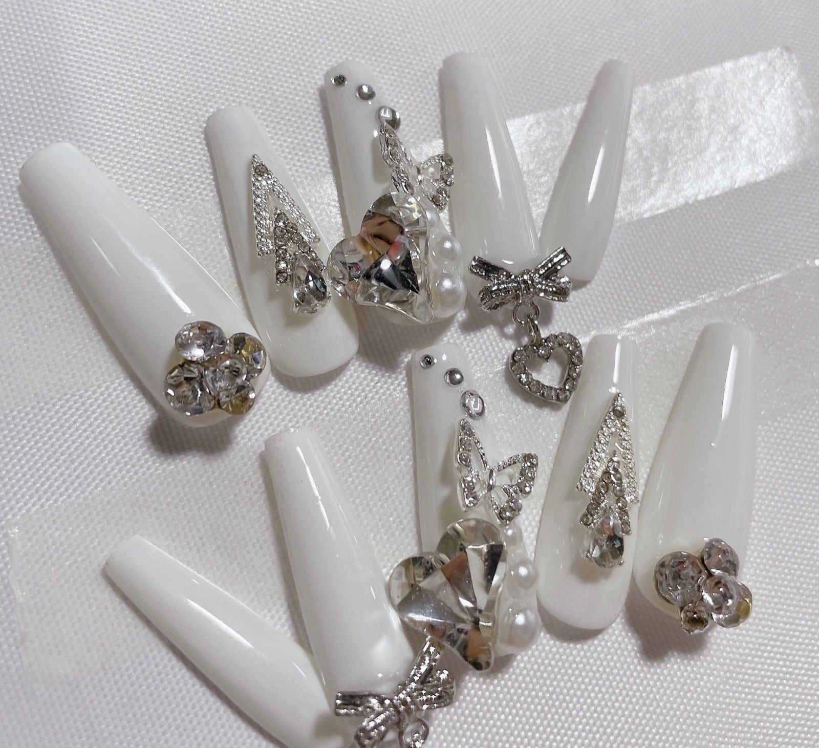 k ロングバレリーナネイルチップ COLORBIRD ネイルチップ ロング 24枚 ピンク ハート ネイル 付け