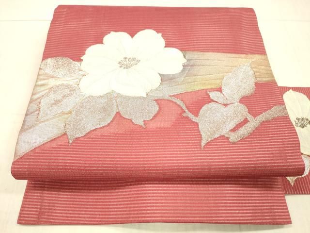 平和屋着物＊夏物 九寸名古屋帯 枝花文 金銀糸 正絹 DAAY8023cm