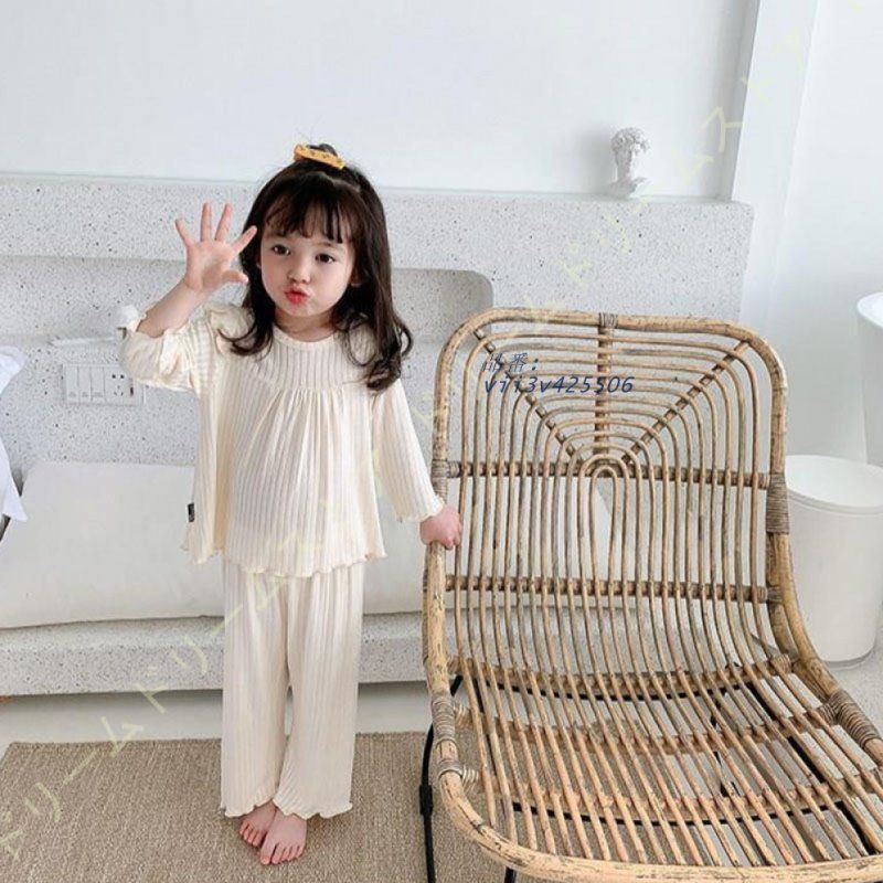 パジャマ キッズ 綿 女の子 レディース かわいい裾フリル 長袖 部屋着 薄手 冬 ルームウェア ジュニア プリンセス 長袖パジャマ 妖精 おしゃれ 子供 vii3v425506