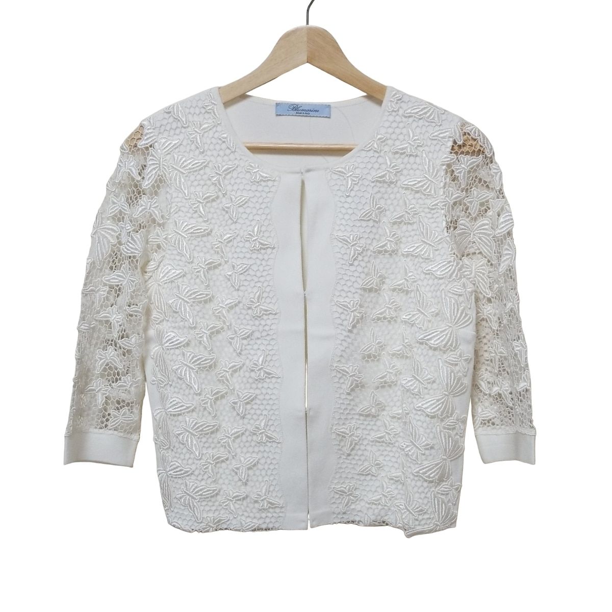 BLUMARINE ブルマリン カーディガン サイズI42 M レディース - アイボリー 七分袖|レース|バタフライ 蝶