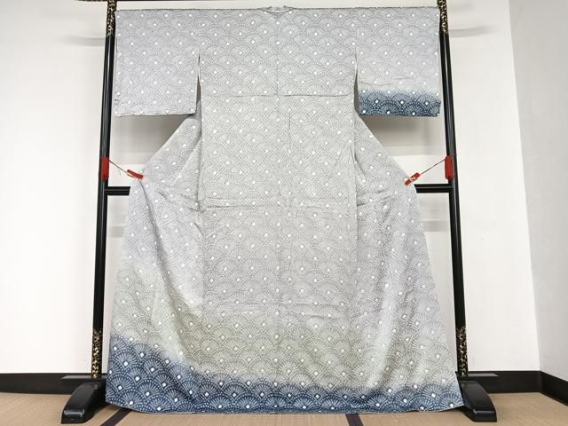 平和屋着物○訪問着 総絞り 青海波 暈し染め ロング丈 正絹 逸品 未