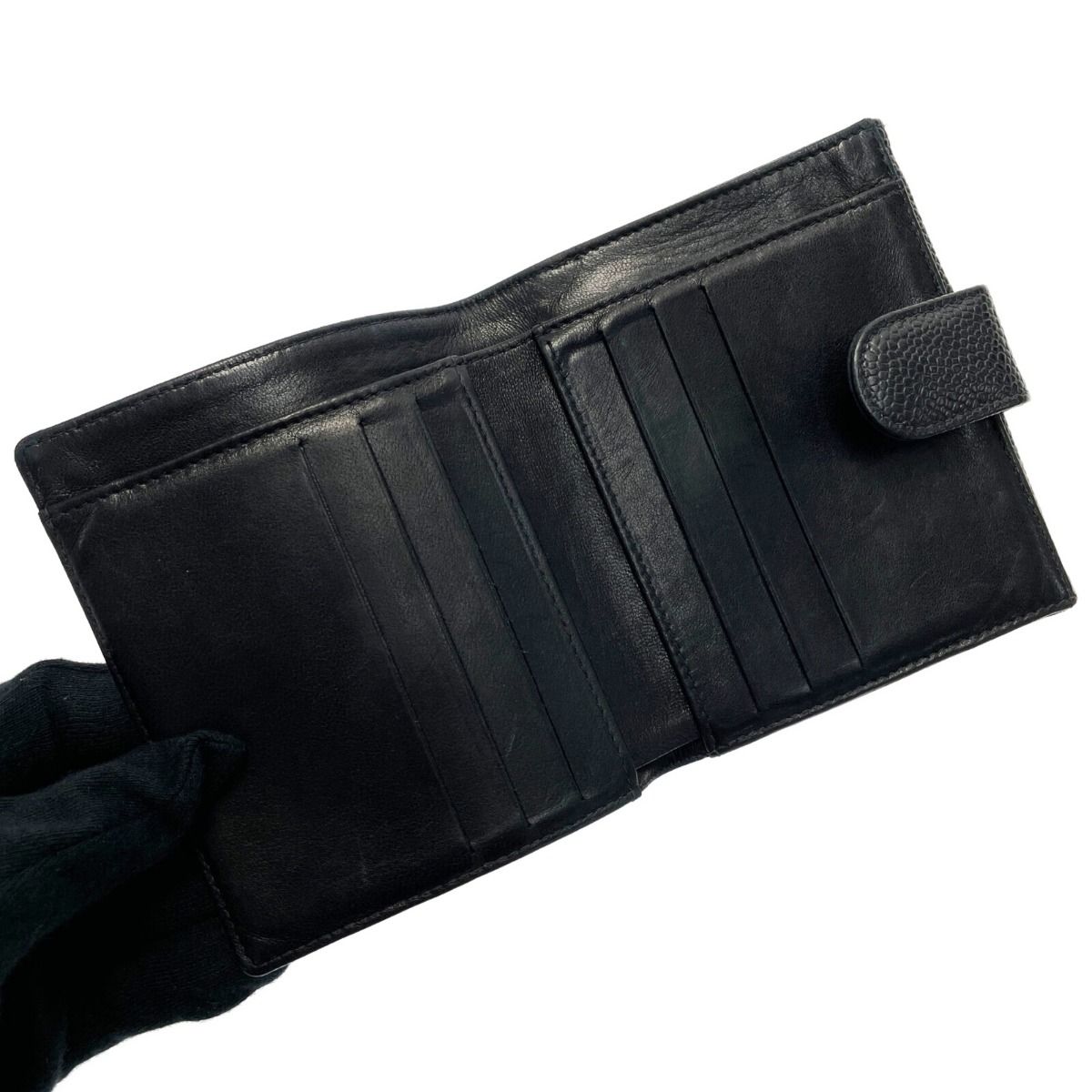CHANEL シャネル ココマーク Wホック二つ折り財布 A13496 ブラック キャビアスキン ゴールド金具 - メルカリ