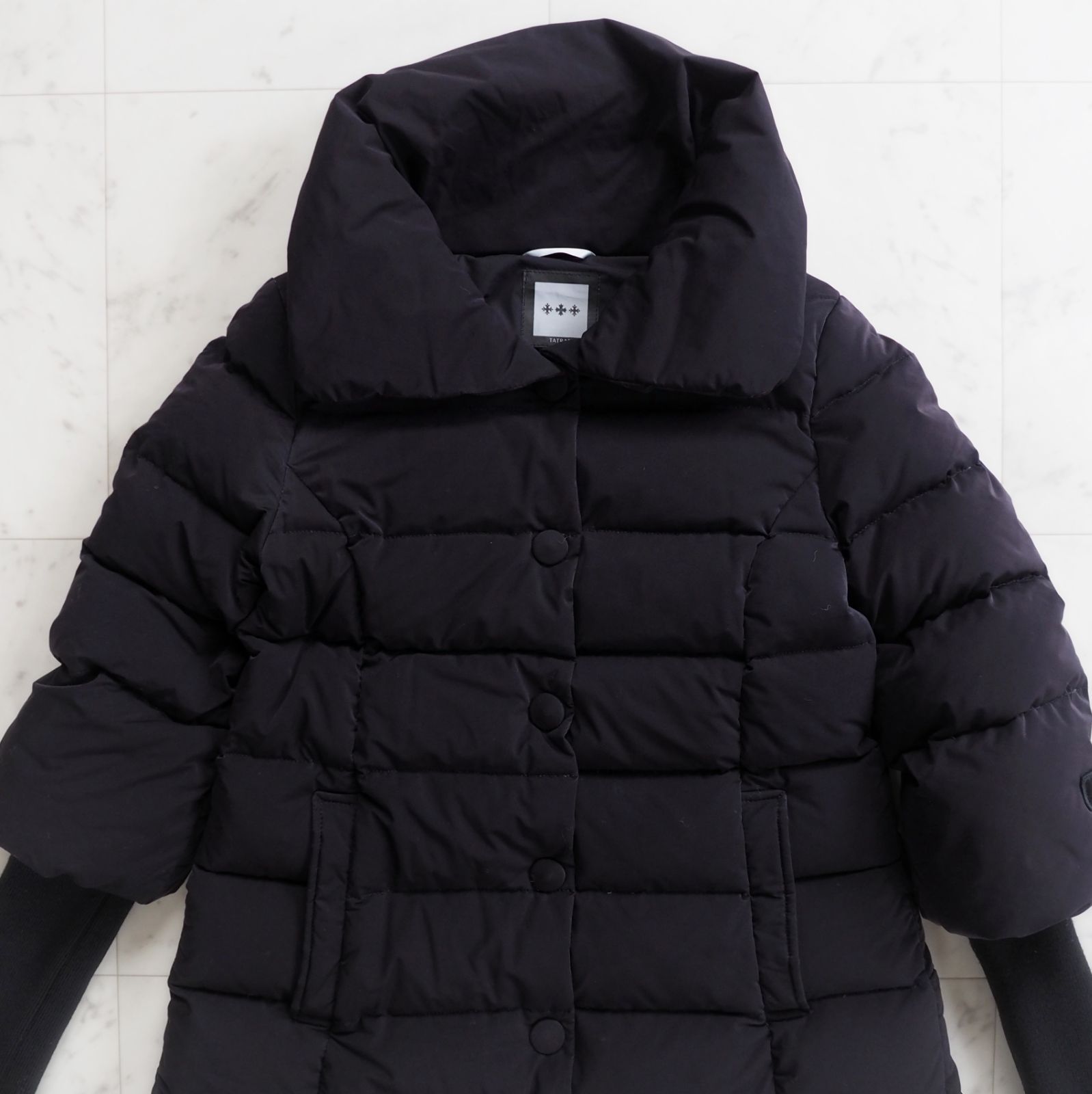 美品【タトラス】ダウンコート GAJA 02サイズ 黒 Aライン 女優襟