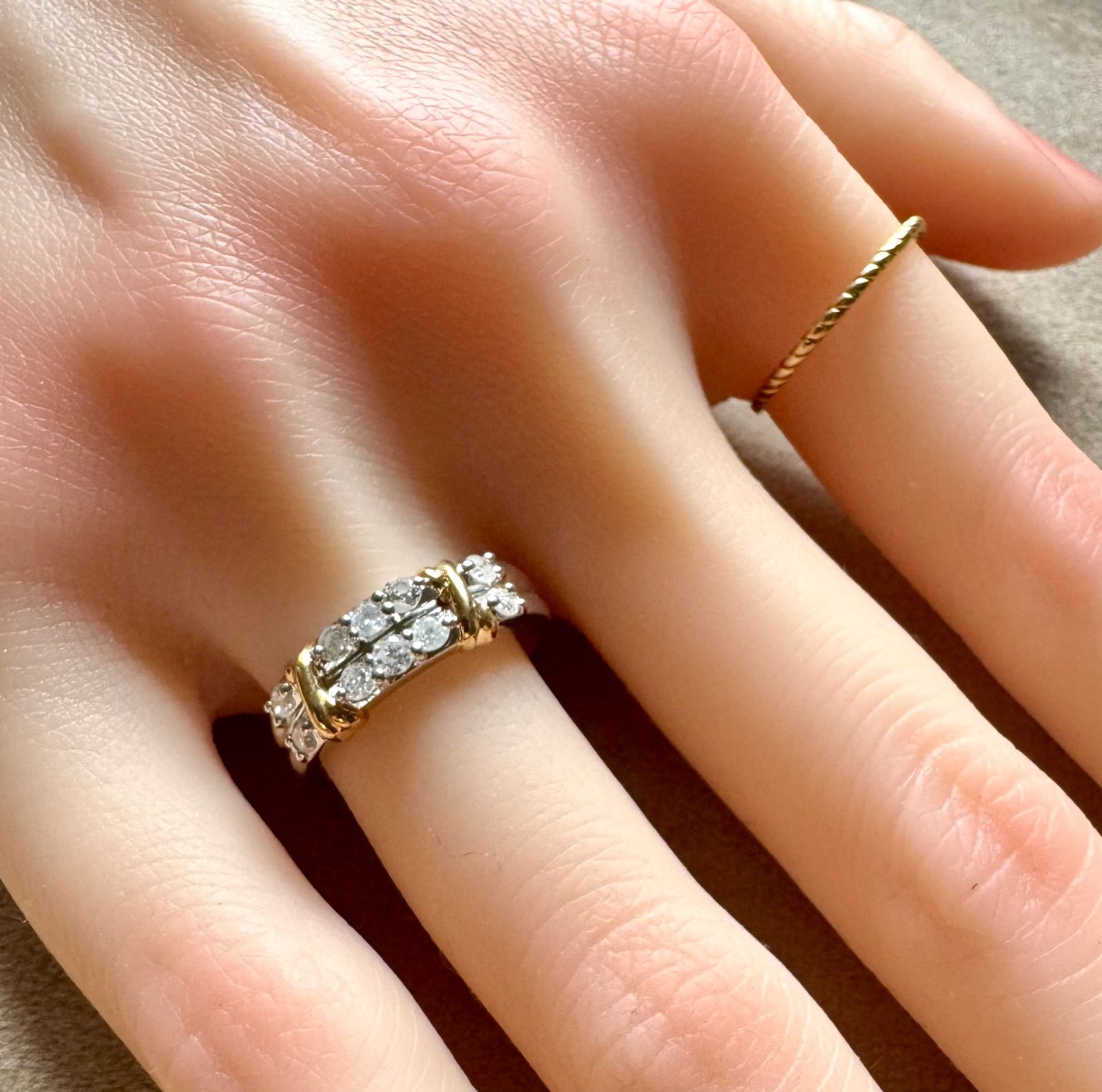 マイナス無料◇Pt900/K18*13.5号*ダイヤモンドコンビリング*プラチナ  