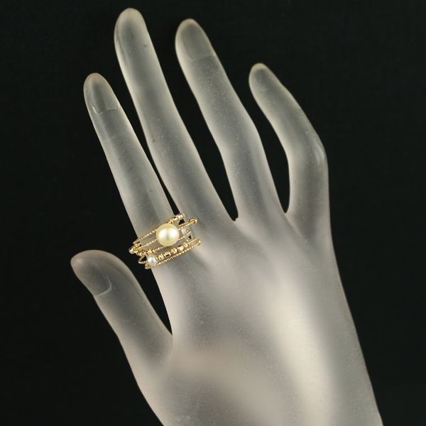 パール 真珠 3.2-6.8mm カットボール フリーサイズ リング K18YG  