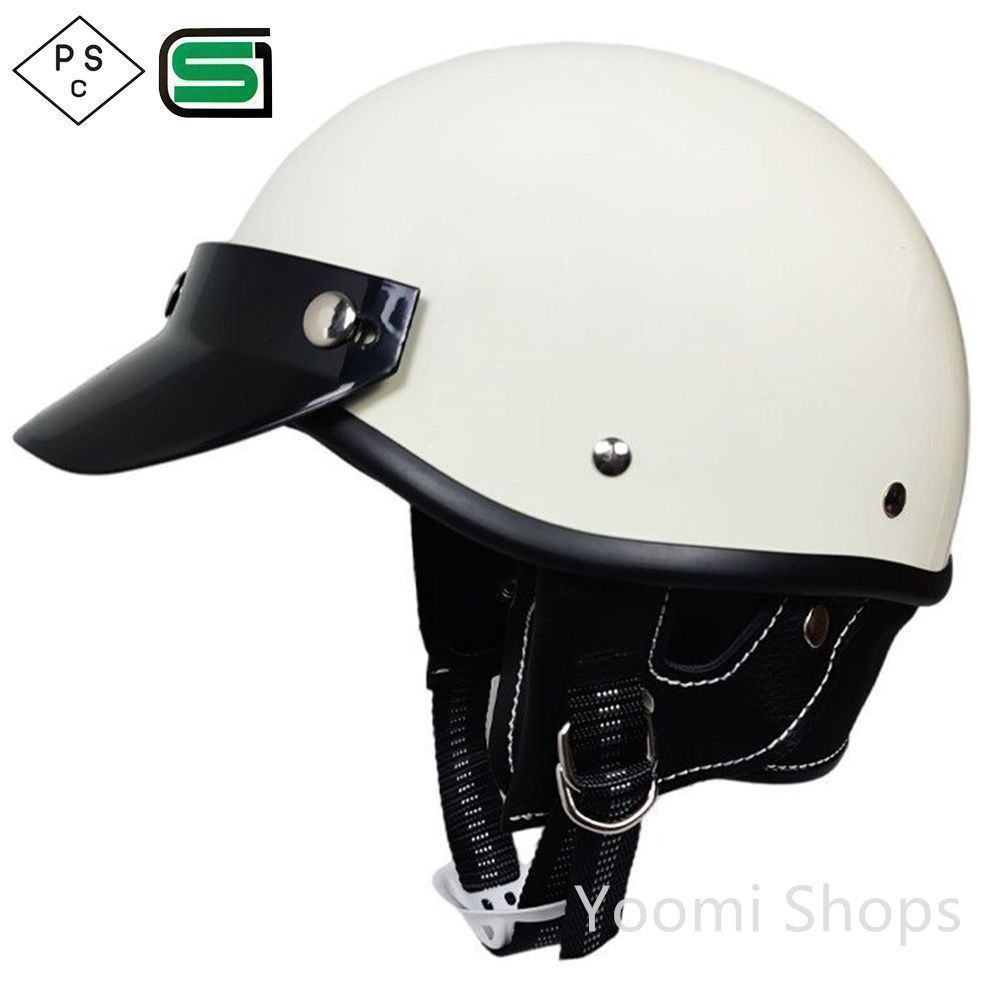 新品未使用 アイボリー色半キャップDOT認証半帽子ハーレーヘルメットハーフヘルメットバイザー付き男女兼用四季クリーム色ヘルメットバイクヘルメット原付ヘルメット軽量ＭXLサイズ選択