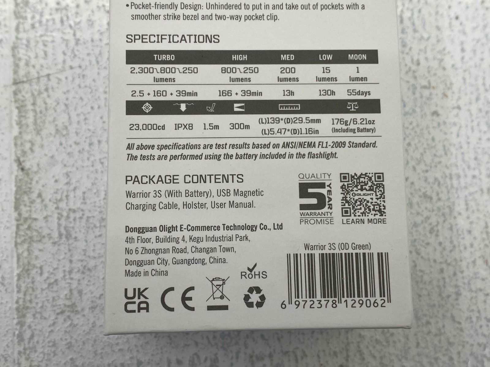 盛岡48-0011 OLIGHT オーライト WARRIOR 3S OD Green 60