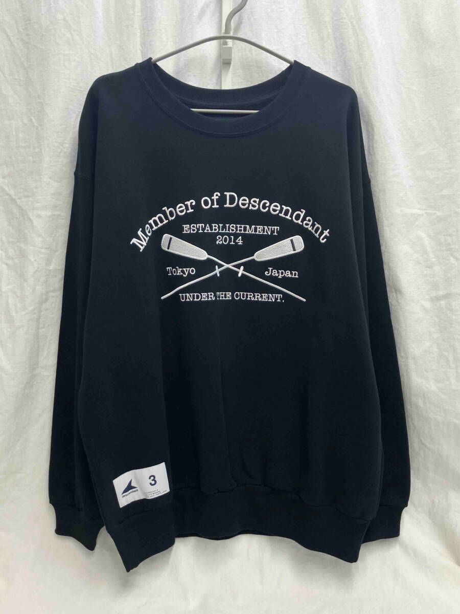 DESCENDANT CROSS PADDLE CREW NECK ディセンダント メンズ クルーネック スウェット 黒 ブラック 3 パドル 刺繍 コットン