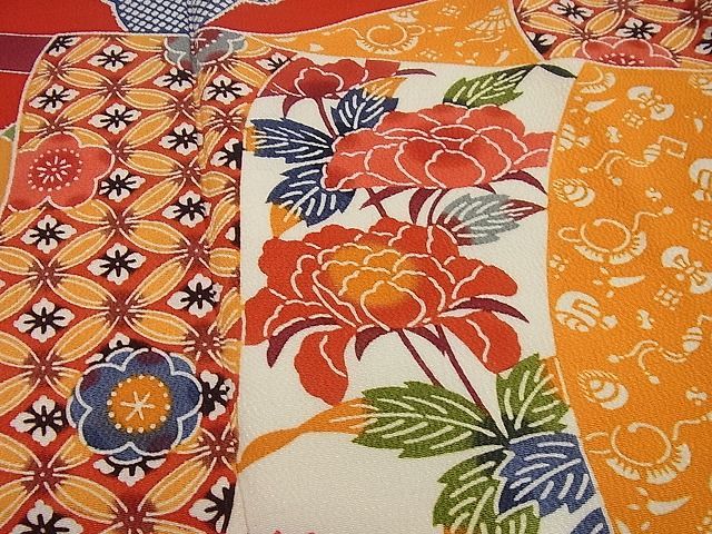 平和屋本店□極上 和染紅型 栗山紅型 栗山吉三郎 振袖 誰が袖草花文 鬼