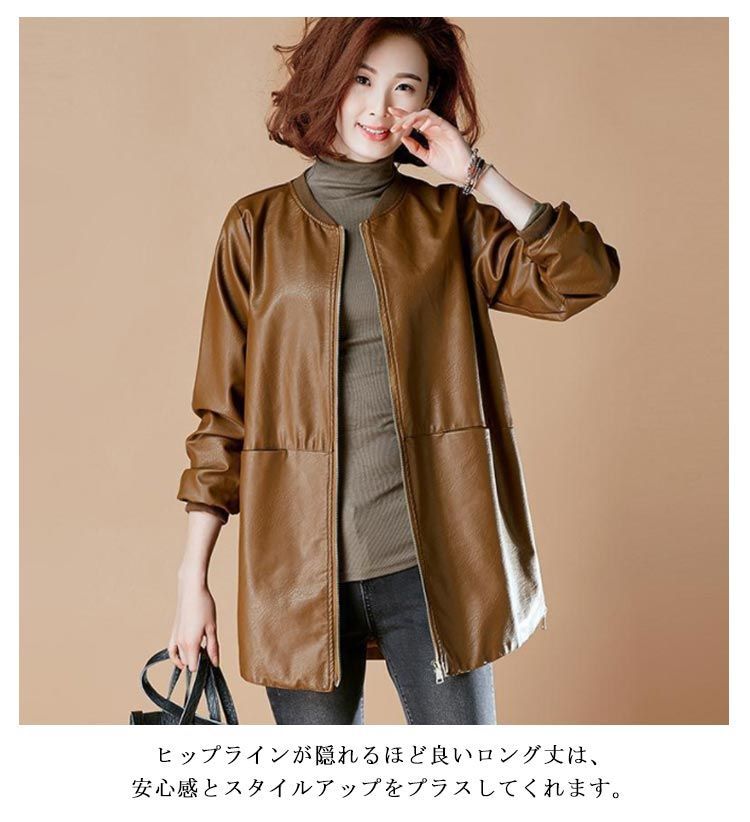 レザージャケット 厚手 中綿入り ノーカラージャケット