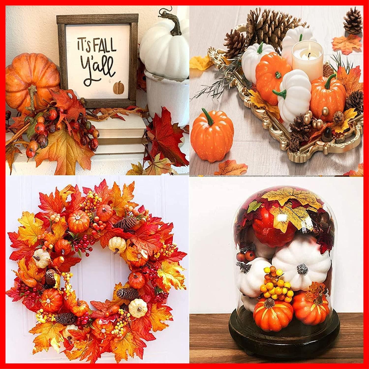 ハロウィン装飾セット ミニ南瓜 楓葉カボチャ かぼちゃ デコレーション飾り置物 南瓜飾りセット】ハロウィン かぼちゃ 飾りセット ハロウィン 偽南瓜  86PCS 紅葉 どんぐり 松ぼっくり 組み合わせ 感謝祭/ハロウィーン/クリスマス/パーティー/季節飾り 置物 写真小道具 ..., image size:1500x1500