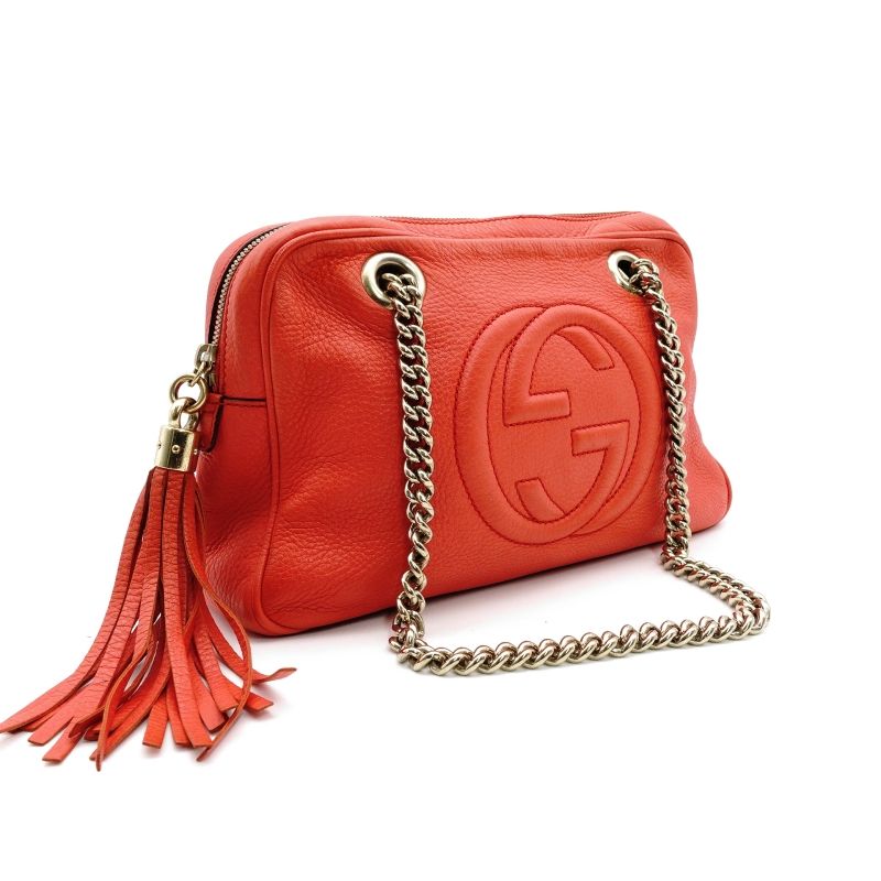 グッチ GUCCI ソーホー カメラバッグ チェーン ショルダーバッグ オレンジ レザー GGロゴ 7-9-030