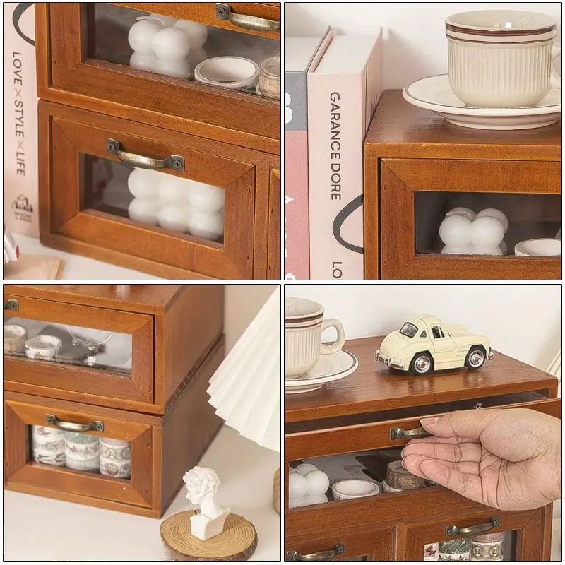 アンティック小物収納棚 ミシン糸ケース ガラス小引き出し