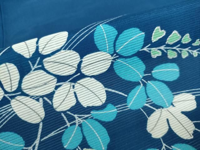 平和屋着物○本場染大島紬 訪問着 型染め 藍 麻の葉文様 花蝶