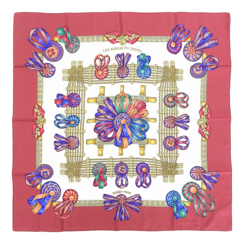 美品　HERMES エルメス　スカーフ　カレ90 馬のリボン飾り 本物保証】 超美品 エルメス HERMES カレ90 馬のリボン飾り LES RUBANS