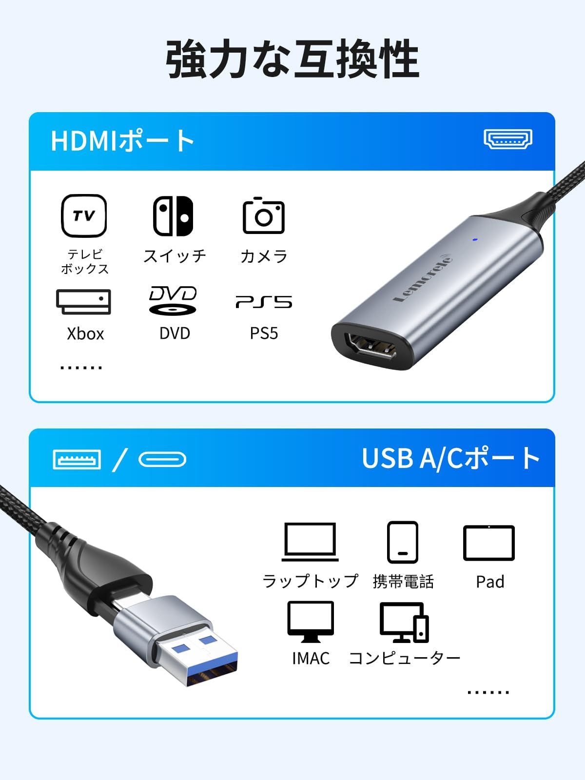 USB＆TypeC 2in1 HDMI キャプチャーボード ビデオ - 映像用ケーブル