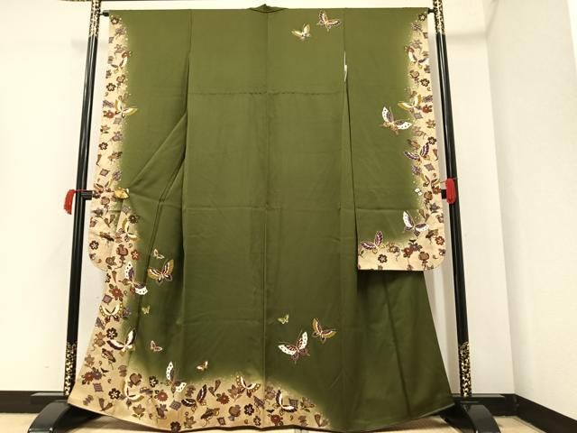 豪華振袖　作家物　絞り　舞花文　暈し染　金彩　着丈167.5cm　正絹 平和屋着物○豪華振袖 舞花文 暈し染め 金銀彩 正絹 逸品