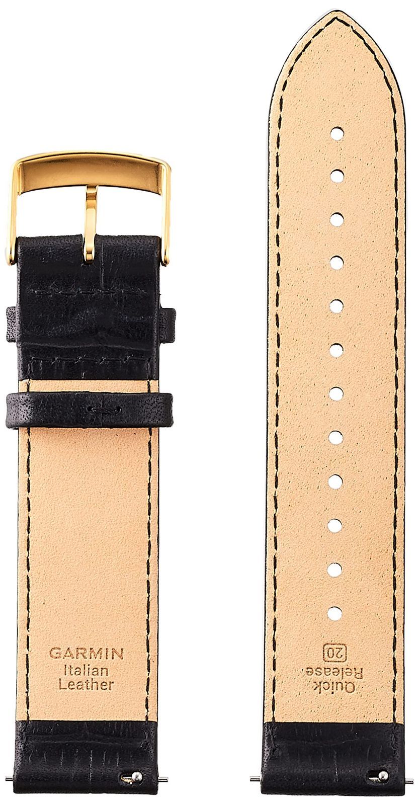 Quick Release バンド 20mm Black Embossed Italian Leather 24K Gold