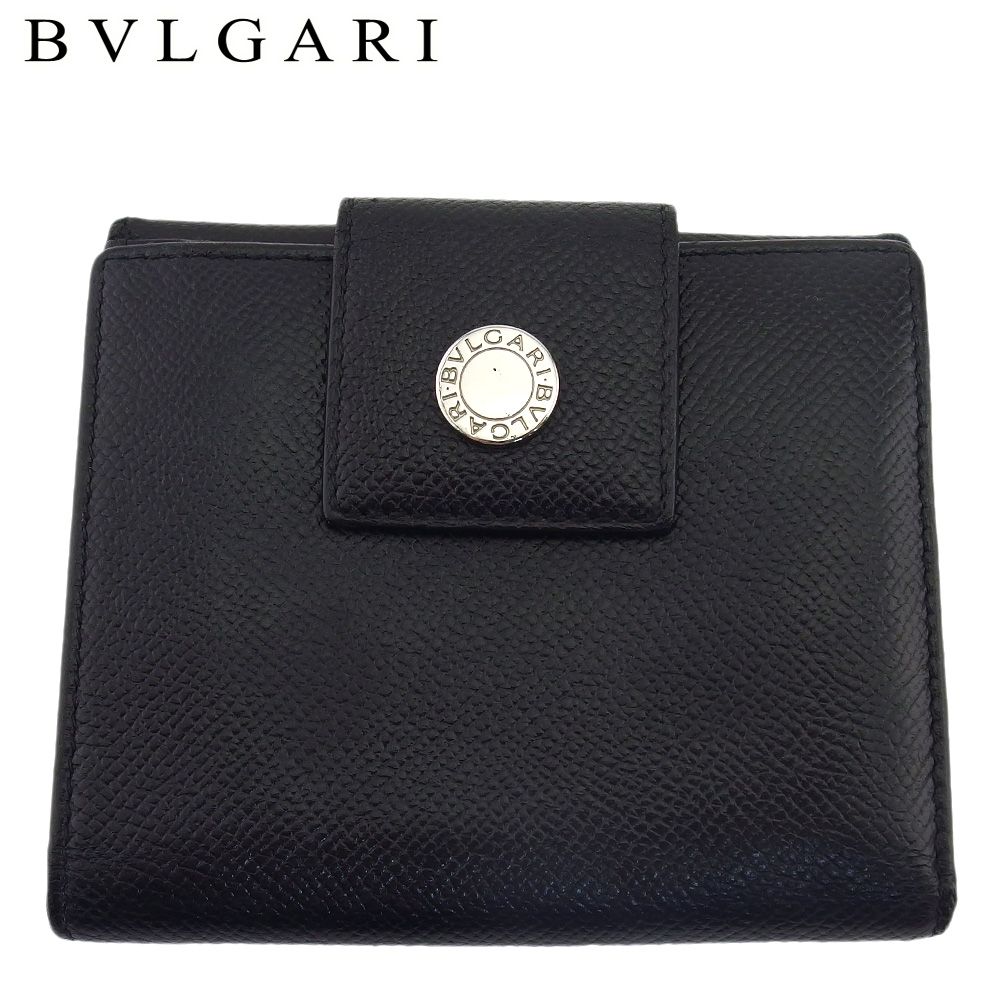 【極美品】ブルガリ 二つ折り財布 ダブルホック クラシコ オールレザー　黒 ブルガリ BVLGARI 二つ折り財布 クラシコ ブラック レディース
