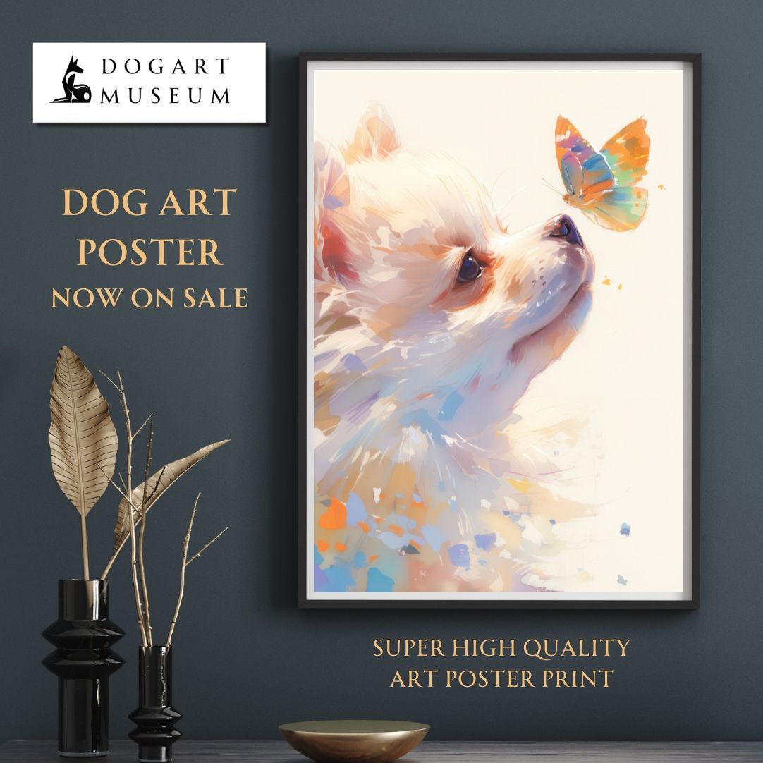 【蝶犬戯舞 - ポメラニアン犬の子犬 No.3】春・蝶・子犬・アートポスター・犬の絵・犬の絵画・犬のイラスト