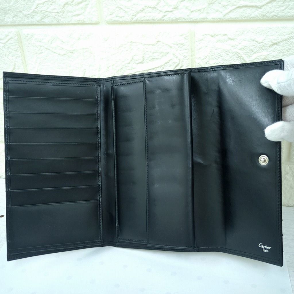 カルティエ パンテール レザー シルバー金具 長財布 ブラック