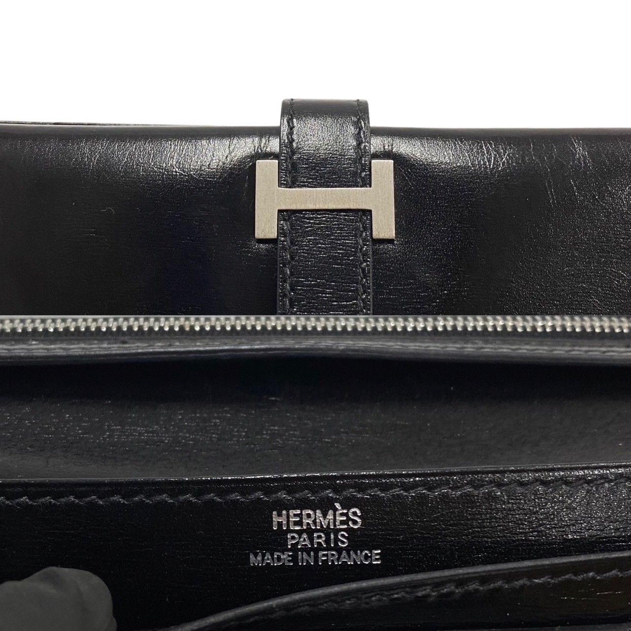 【超極美品】エルメス　ベアン　Ｄ□　ブラック　シルバー金具　二つ折り長財布　高級 HERMES エルメス ベアン 二つ折り長財布 ボックスカーフ