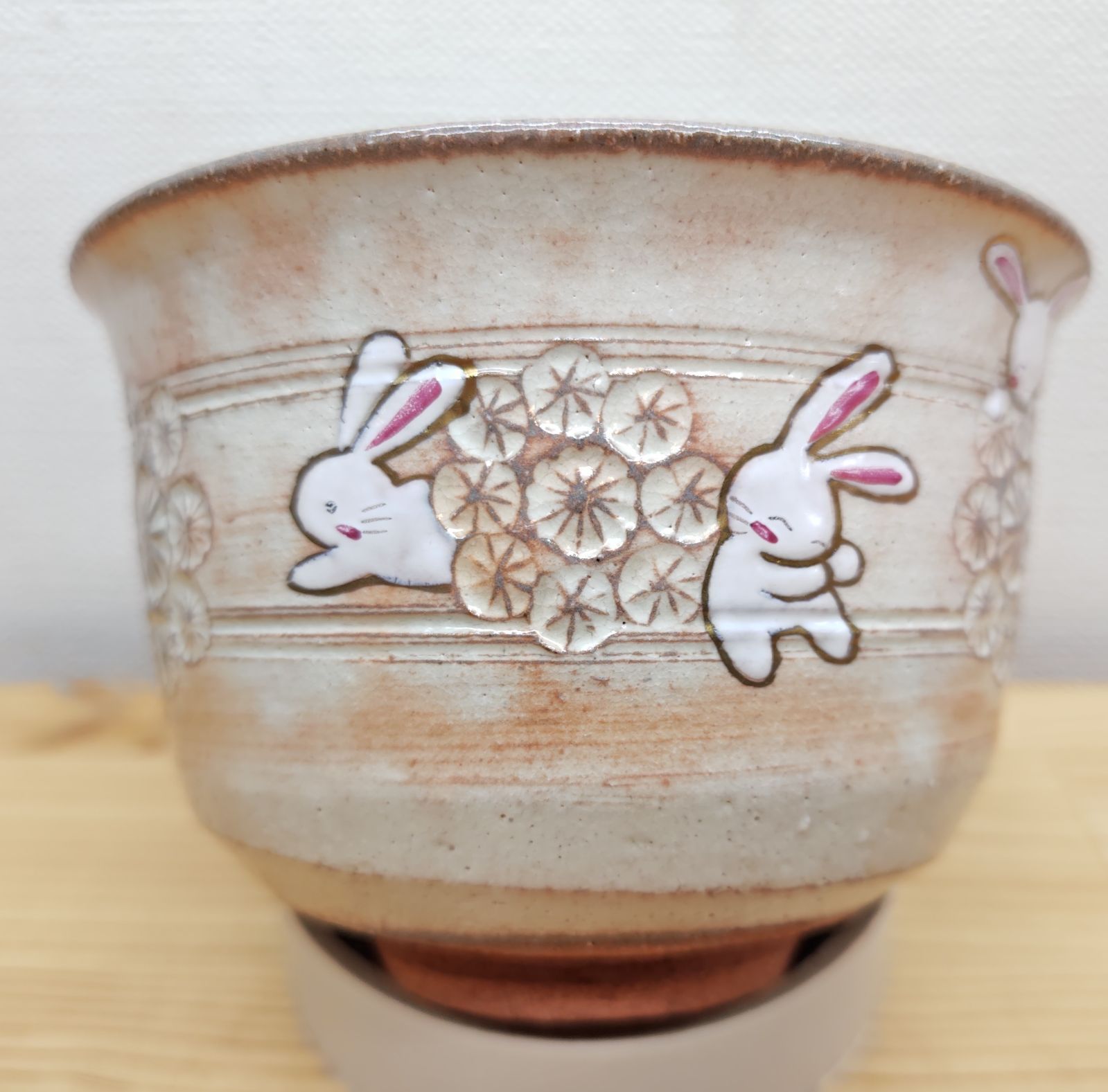 逢絢亭・新品】茶道具 茶碗 京焼 花三島 月見兎の図 水出宋絢