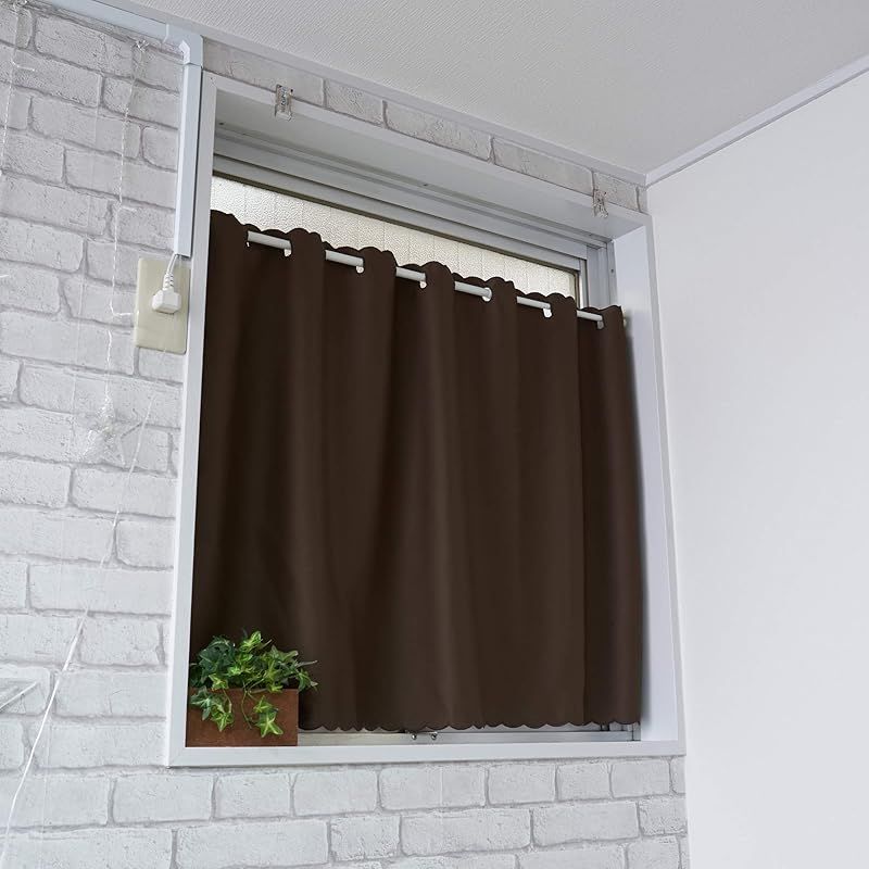 【cloth shop 布や】 カフェカーテン 小窓用 遮熱 断熱 【ブラウン [遮光1級] 幅100cm x 丈90cm [1枚入]】