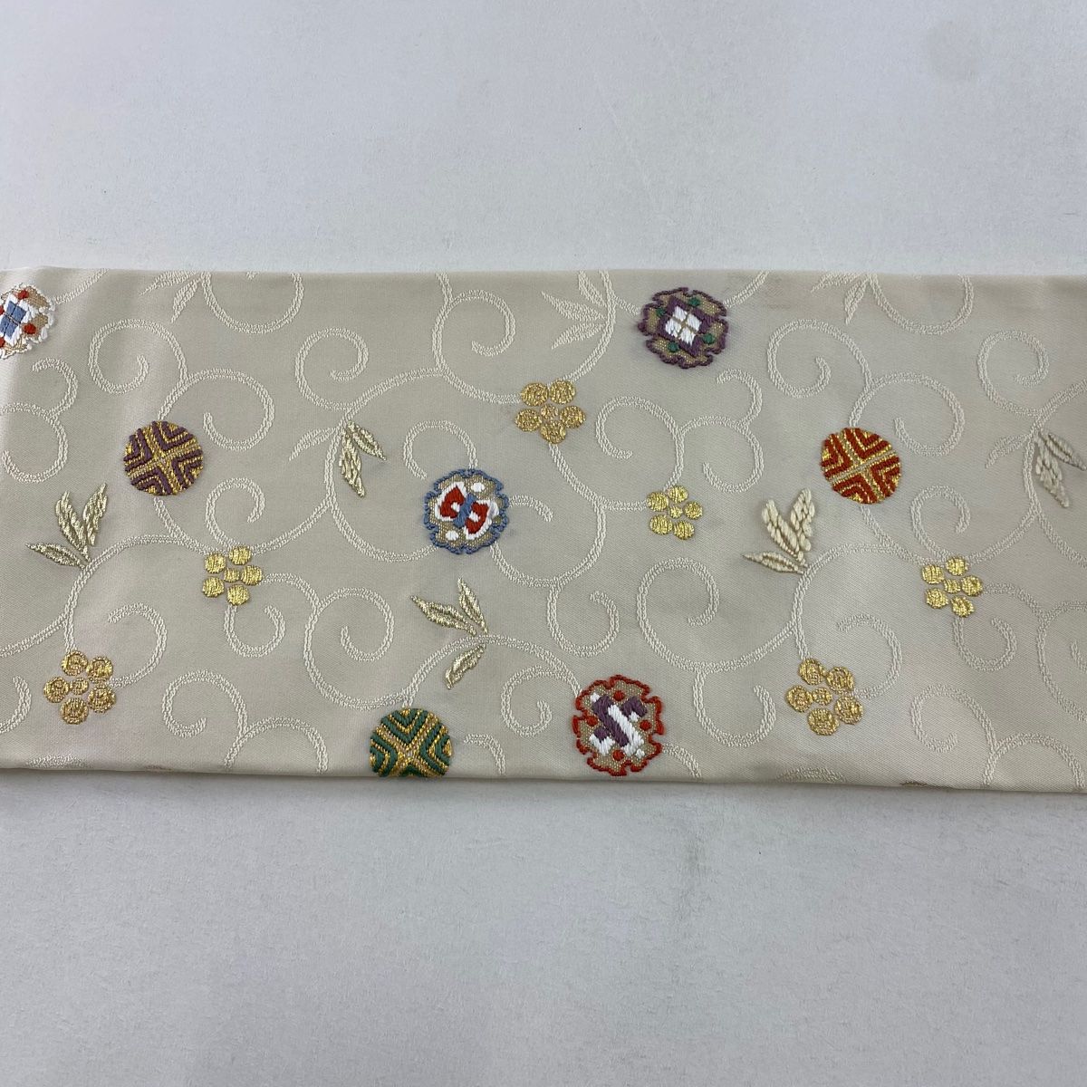 バイセル 着物 美品 名品 名古屋帯 ベージュ 源氏香 網目 正絹 ☆☆☆☆