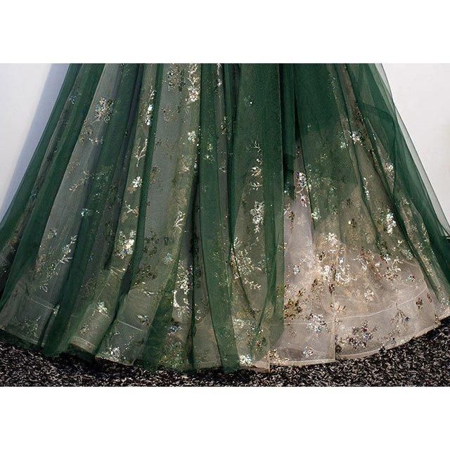 ロングドレス 演奏会 ベロア ベルベット イブニングドレス 緑 グリーン